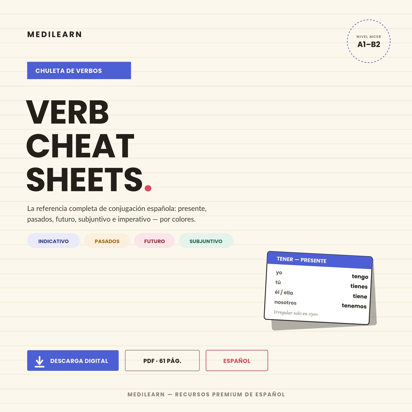 Verb Cheat Sheets — Chuleta de Verbos Españoles (PDF, 61 páginas)