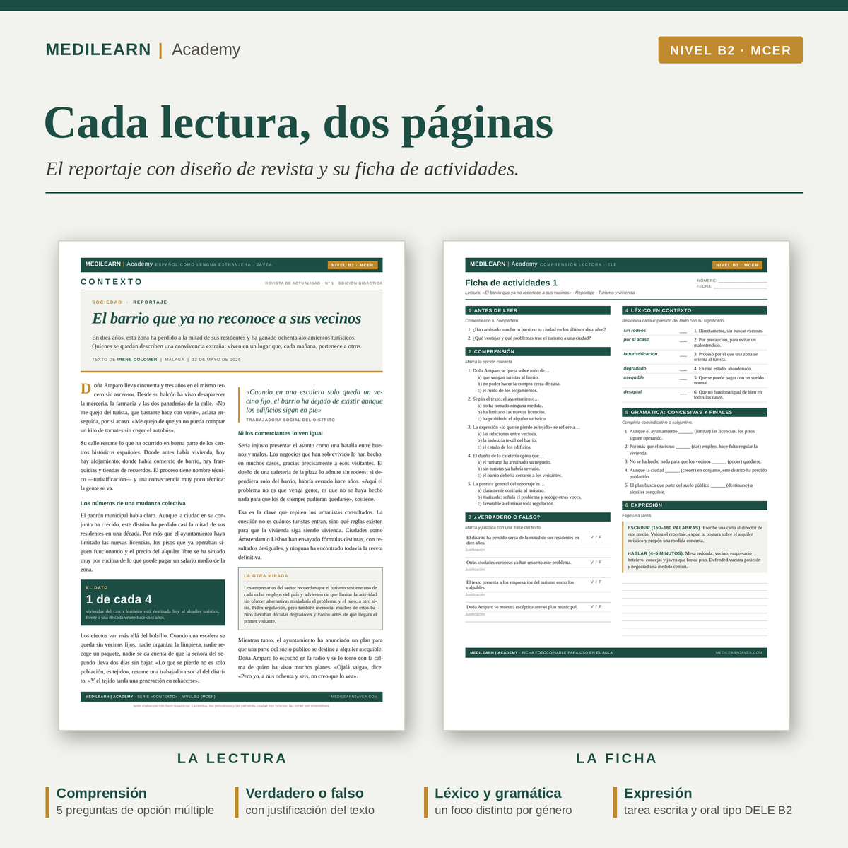 Revista en clase B2 – Pack de 5 lecturas de comprensión lectora ELE + actividades DELE