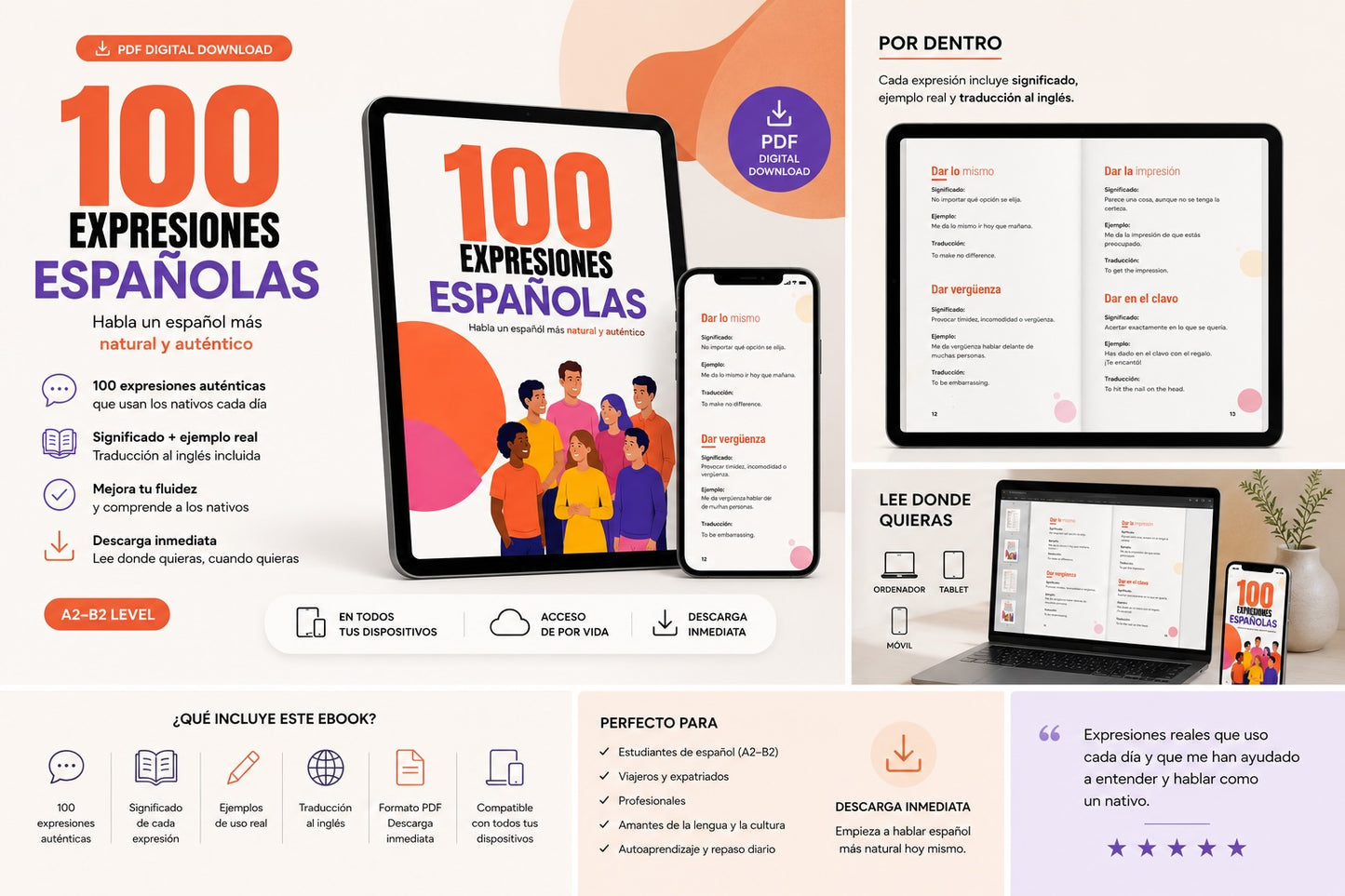 100 Spanish Expressions Native Speakers Use Every Day | PDF eBook (A2–B2)