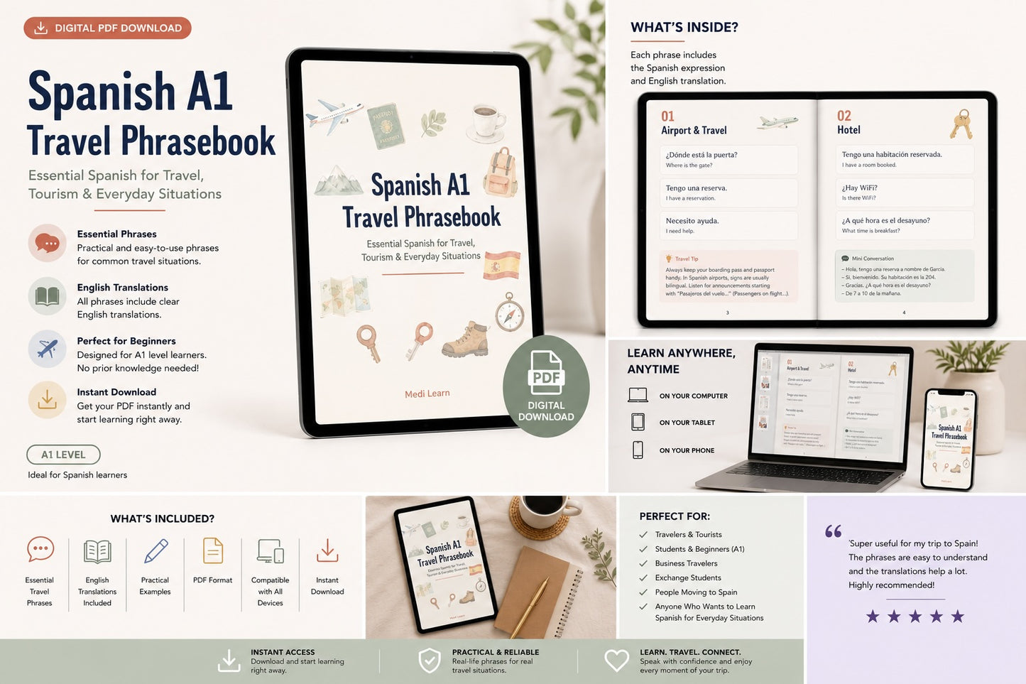 Spanish A1 Travel Phrasebook PDF | Learn Spanish for Travel