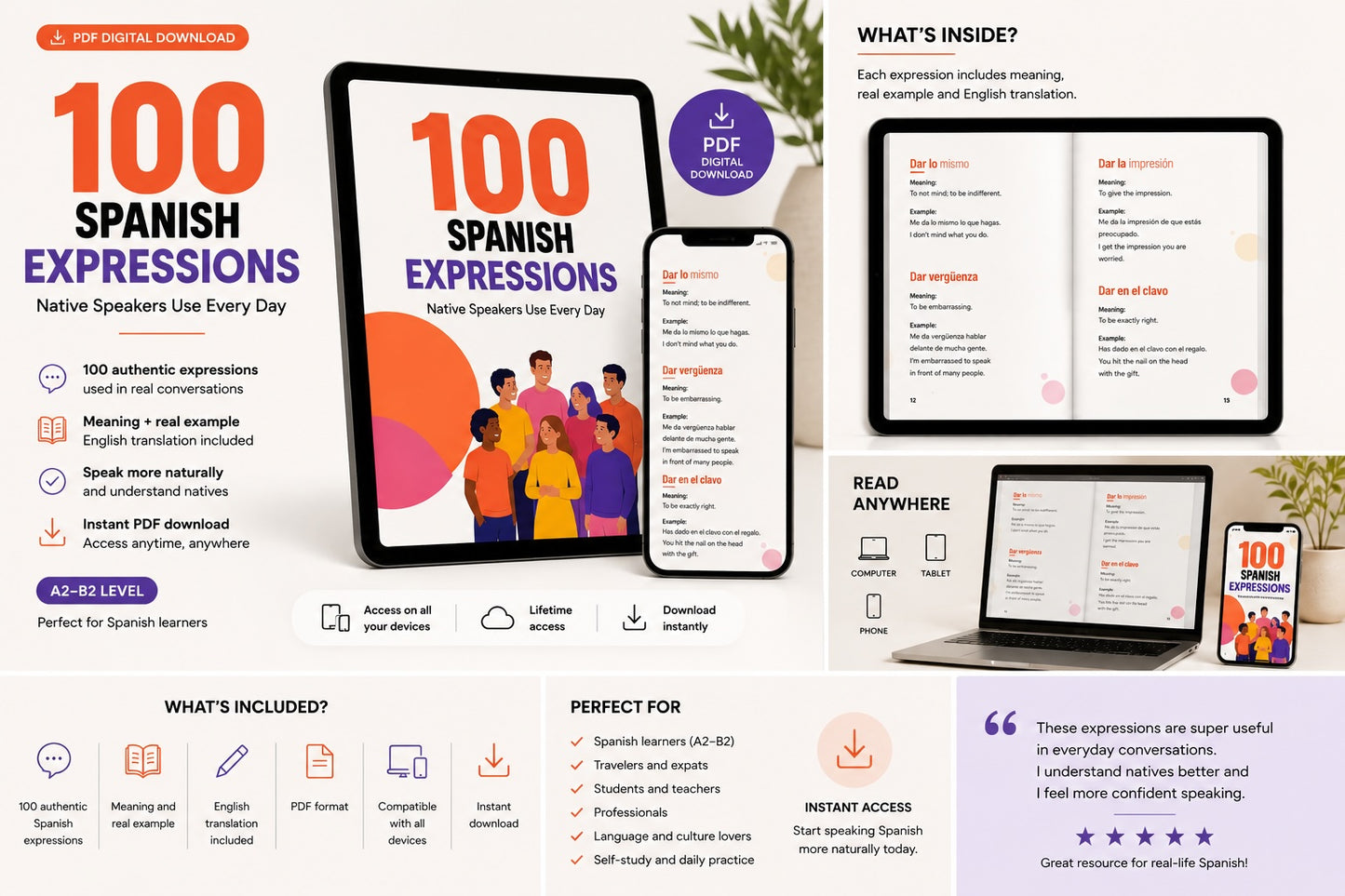 100 Spanish Expressions Native Speakers Use Every Day | PDF eBook (A2–B2)