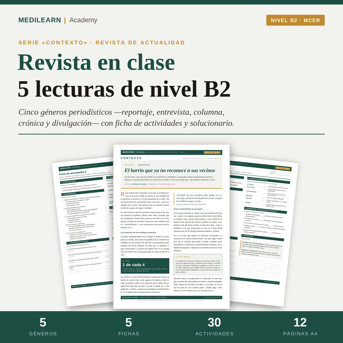 Revista en clase B2 – Pack de 5 lecturas de comprensión lectora ELE + actividades DELE