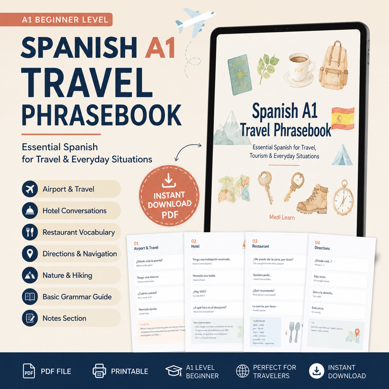 Spanish A1 Travel Phrasebook PDF | Learn Spanish for Travel